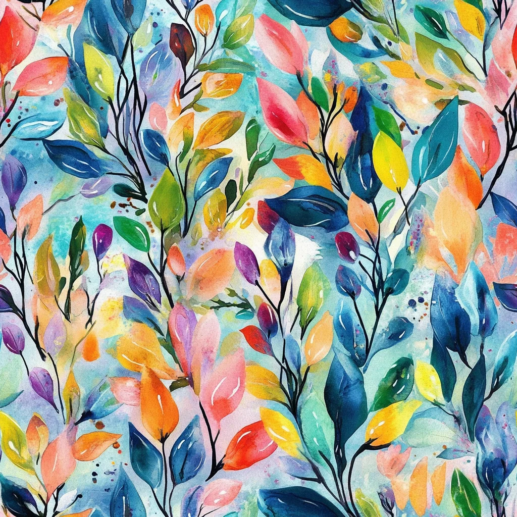 Estampa D1783, folhas aquareladas.